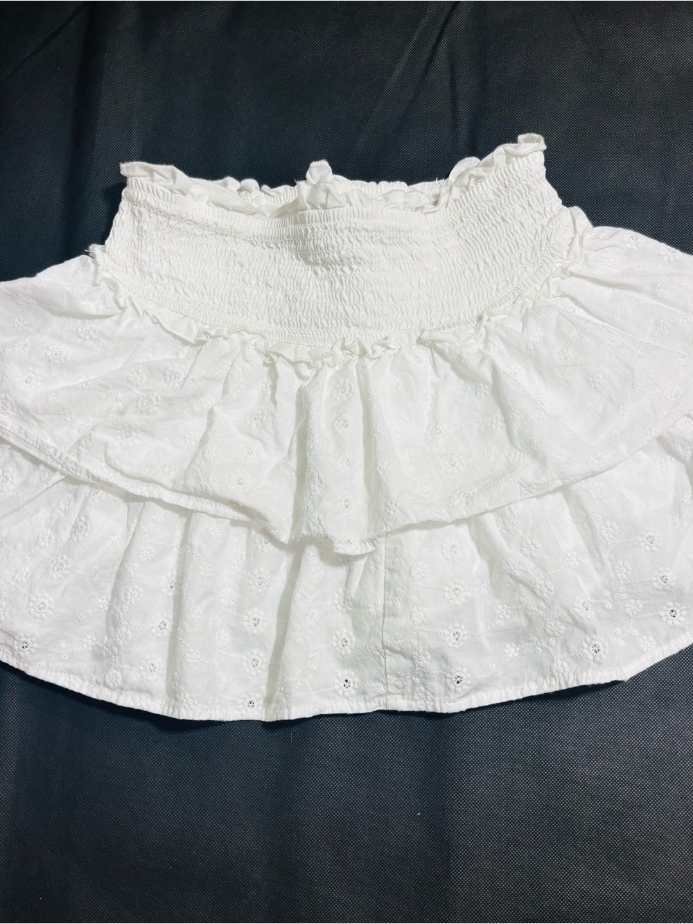 White Eyelet Ruffled Mini Skirt High-Waisted Wild Fable XS Built In Shorts